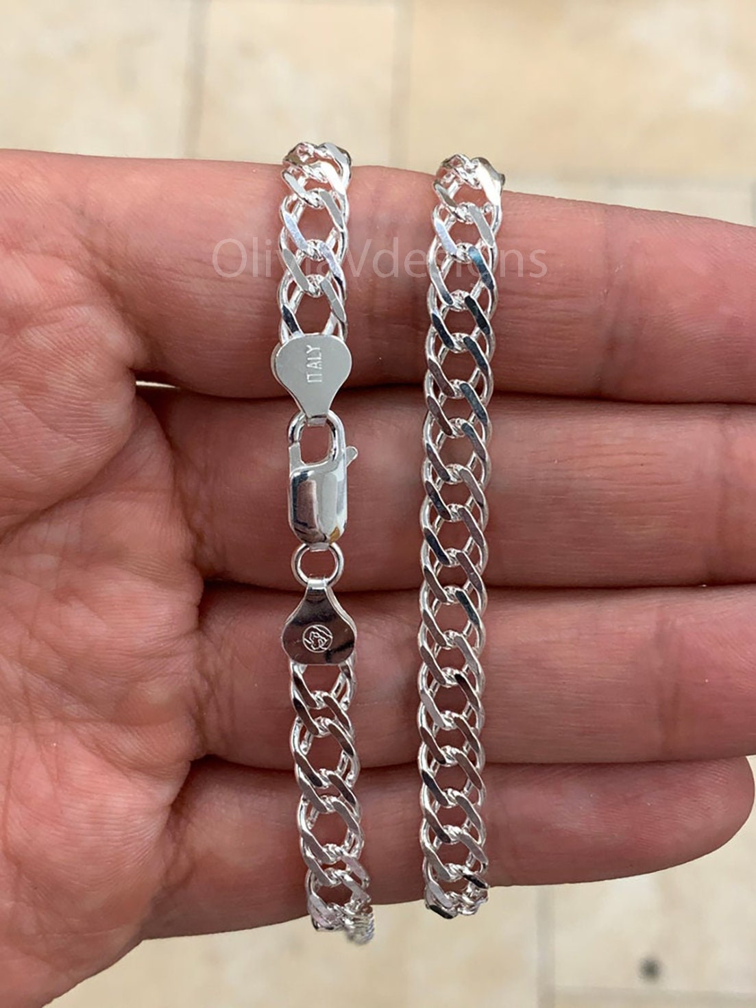 925 Sterling Silver Rambo Chain Necklace Italy  6.5mm , Lobster Clasp, New, Made in Italy, Gift, Men, Woman, PLUX