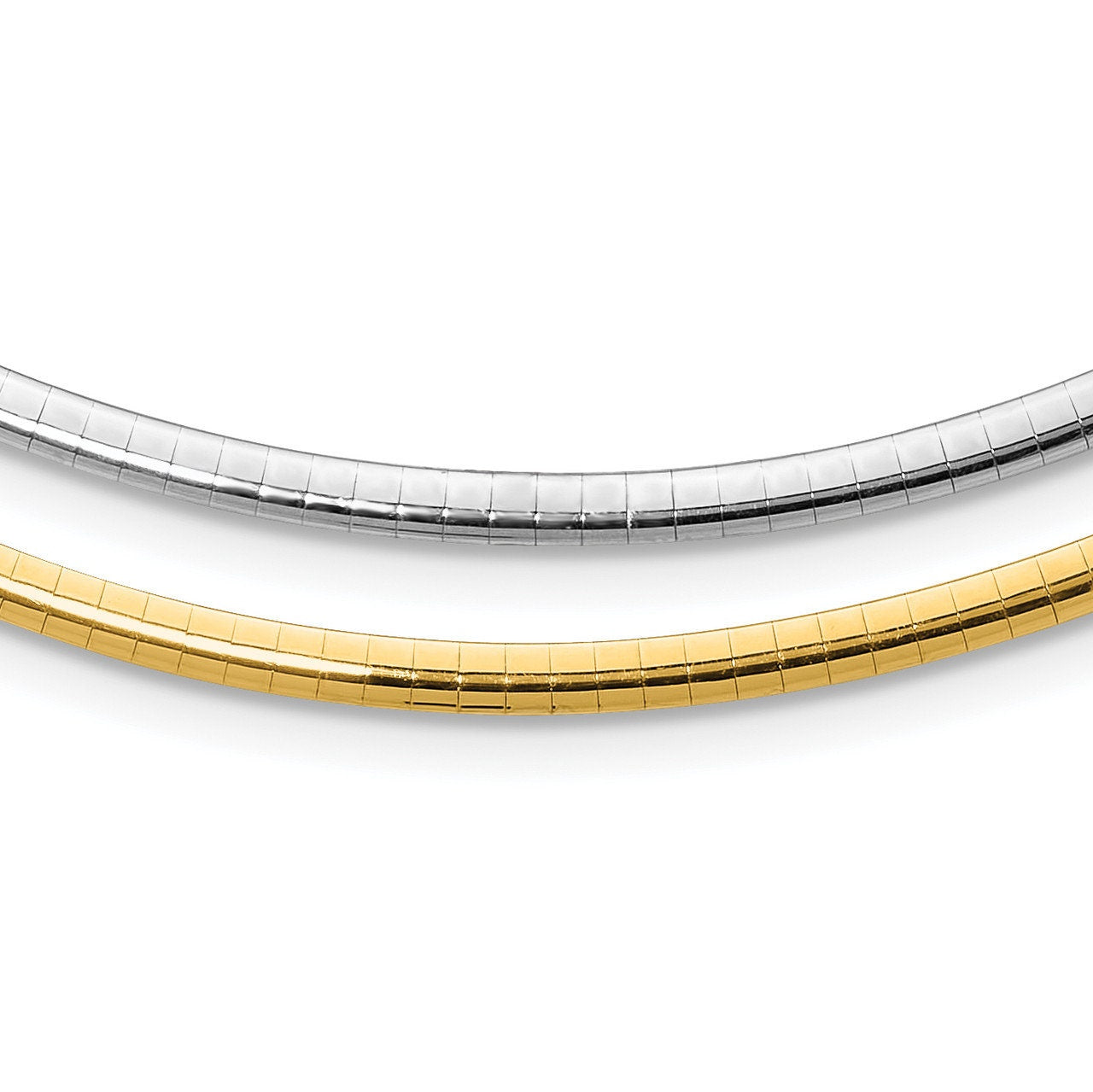 925 Sterling Silver Reversible Silver & Gold Omega Chain Two Tone Necklace 4mm, 16'' 18'' 20'', Made In Italy