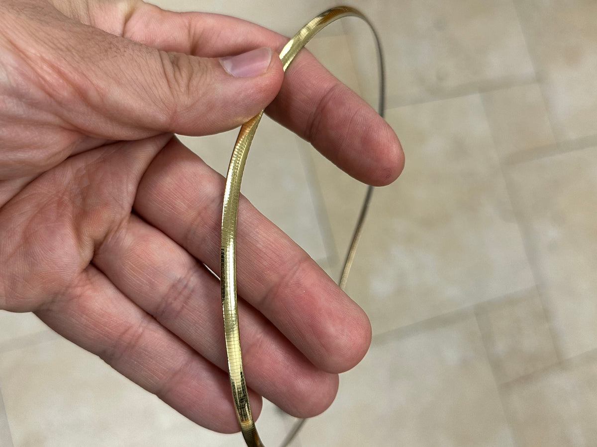 925 Sterling Silver Reversible Silver & Gold Omega Chain Two Tone Necklace 4mm, 16'' 18'' 20'', Made In Italy