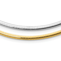 925 Sterling Silver Reversible Silver & Gold Omega Chain Two Tone Necklace 4mm, 16'' 18'' 20'', Made In Italy