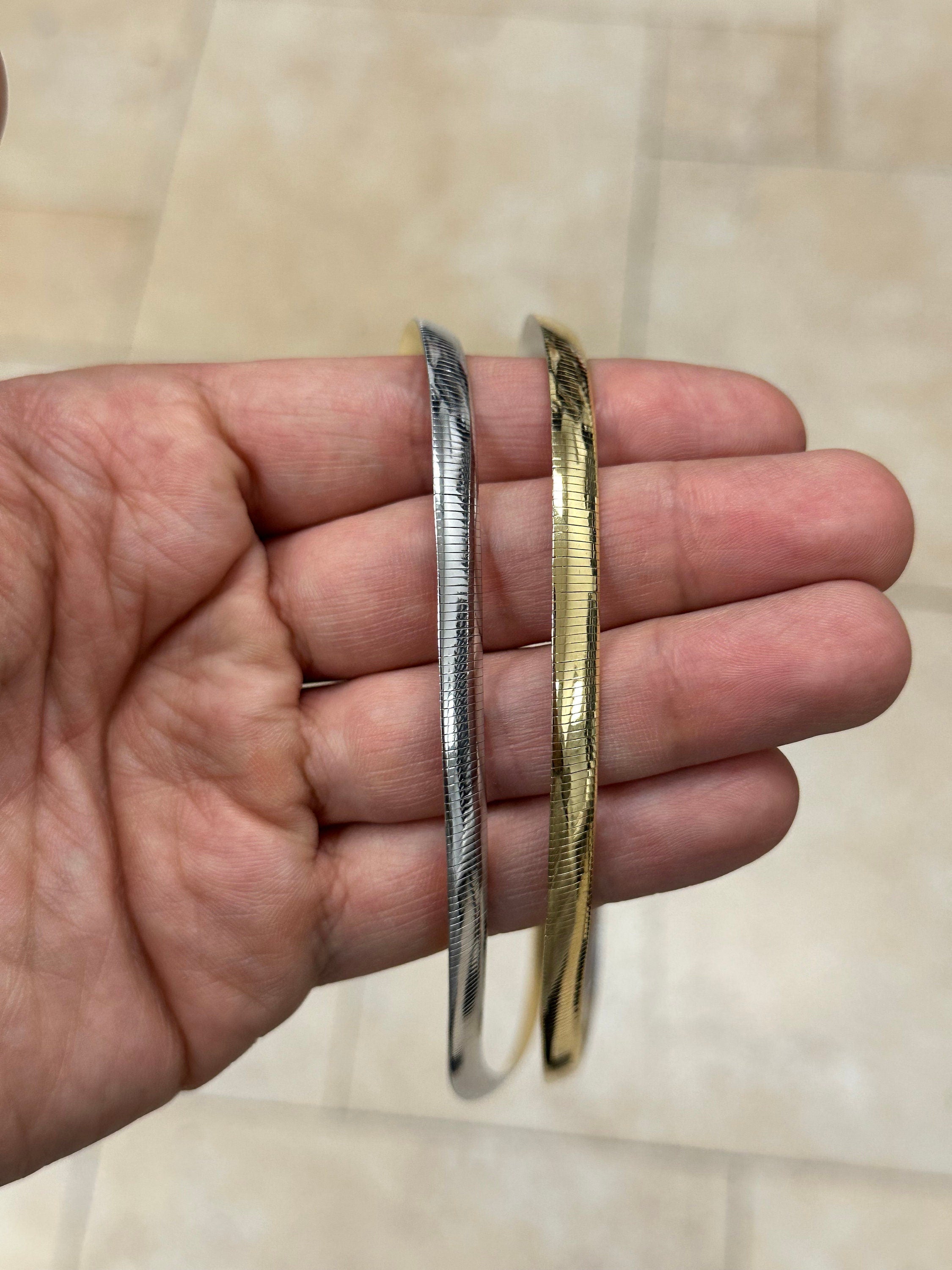 925 Sterling Silver Reversible Silver & Gold Omega Chain Two Tone Necklace 6mm, 16'' 18'' 20'', Made In Italy