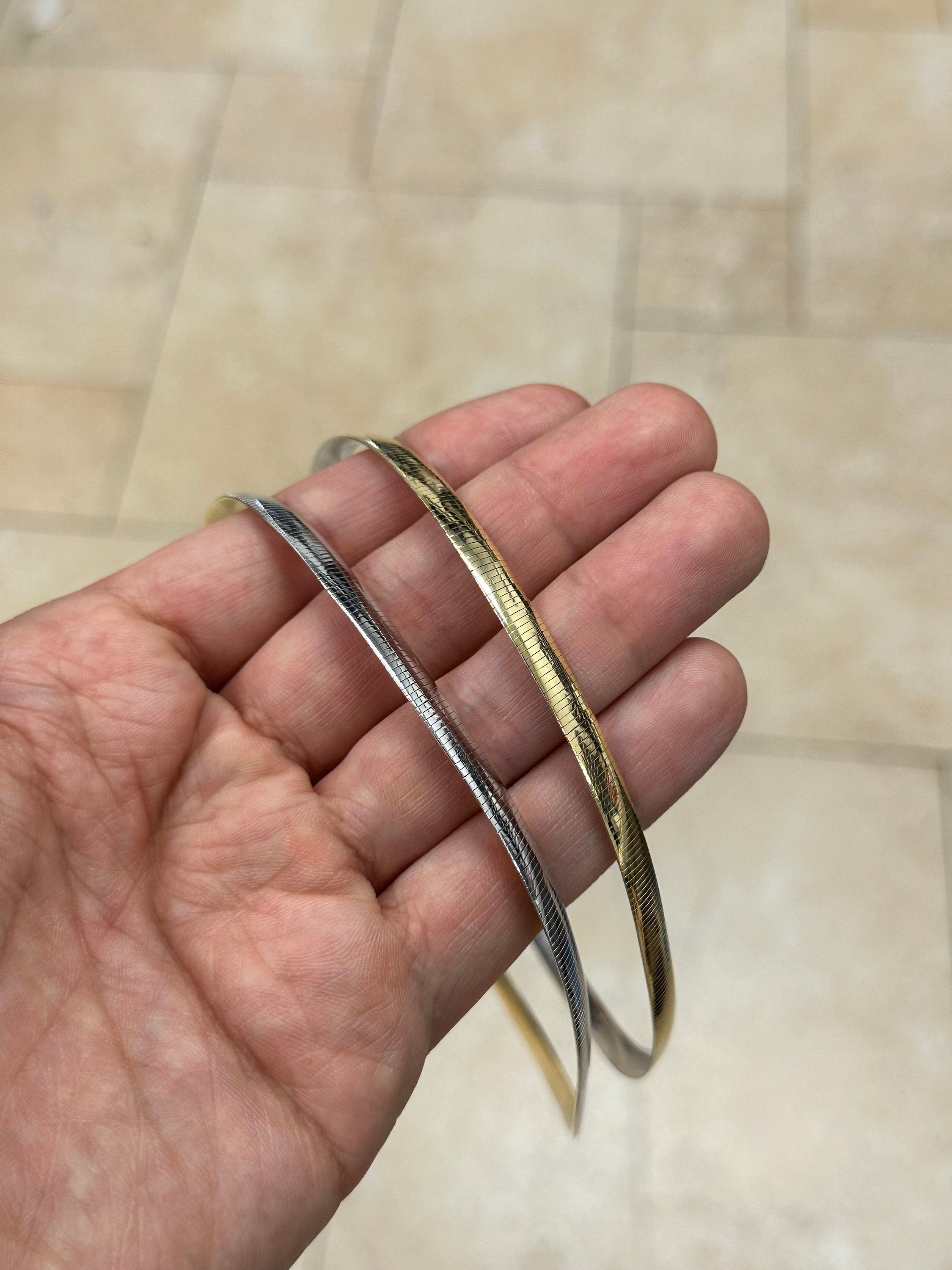 925 Sterling Silver Reversible Silver & Gold Omega Chain Two Tone Necklace 6mm, 16'' 18'' 20'', Made In Italy