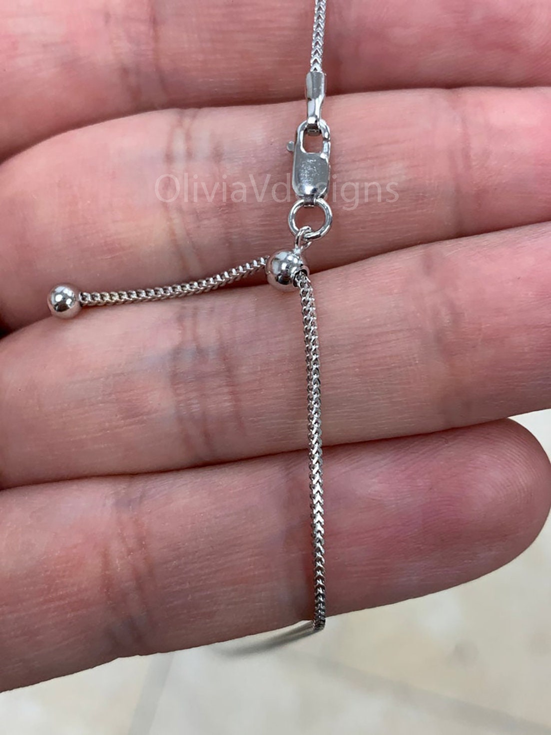 925 Sterling Silver Rhodium Franco Wheat Foxtail Necklace 24" 1mm 925 Sterling Silver, High Quality, New, Slider, Adjustable Chain