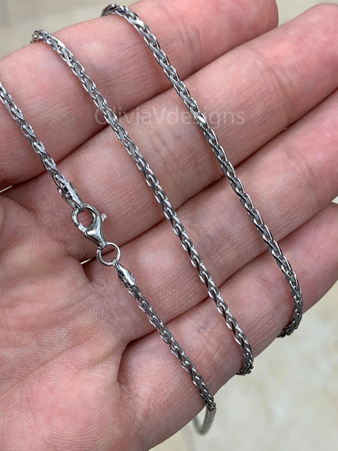925 Sterling Silver Rhodium Necklace, 2mm Sterling Silver Spiga Wheat  Necklace, Men's Chain, Flexible Wheat Chain, Italian Silver Necklace
