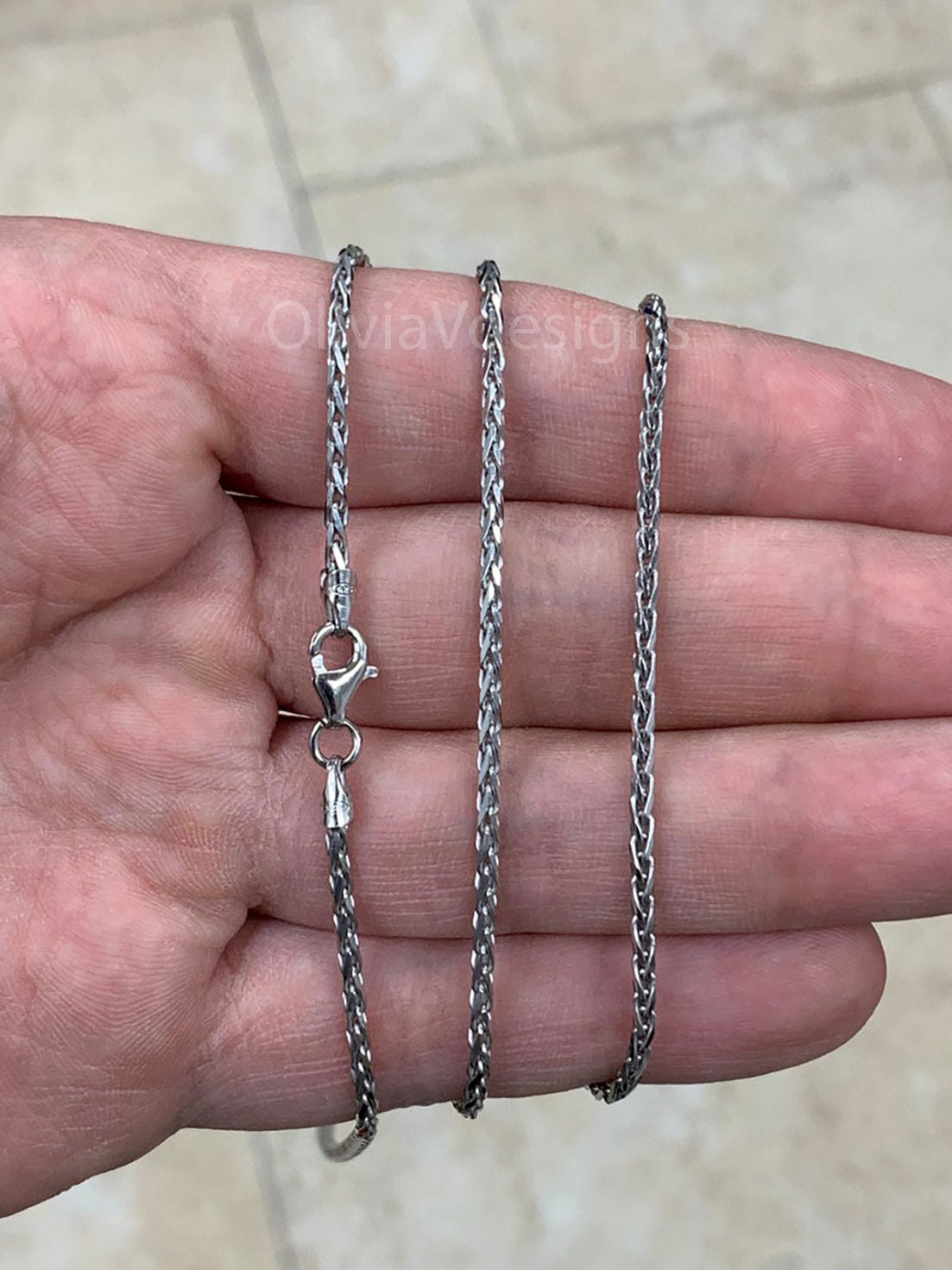 925 Sterling Silver Rhodium Necklace, 2mm Sterling Silver Spiga Wheat  Necklace, Men's Chain, Flexible Wheat Chain, Italian Silver Necklace