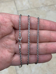 925 Sterling Silver Rhodium Necklace, 2mm Sterling Silver Spiga Wheat  Necklace, Men's Chain, Flexible Wheat Chain, Italian Silver Necklace