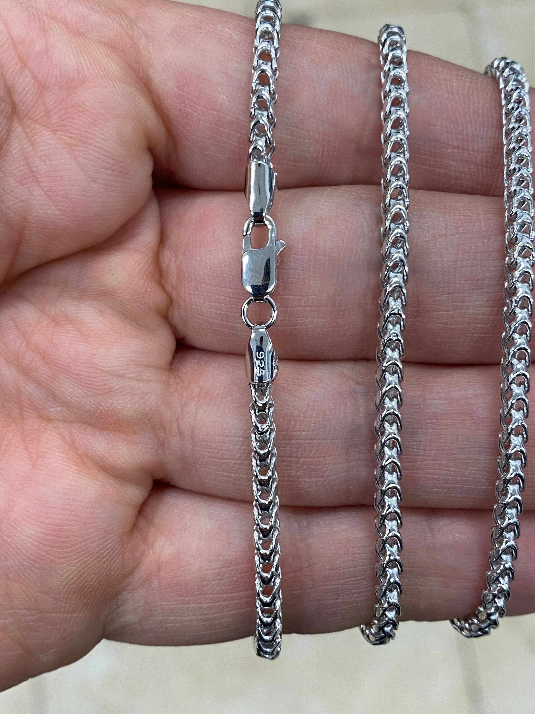 925 Sterling Silver Rhodium Round Franco Wheat Foxtail 3.00mm Chain 16'' 18'' 20'' 22'' 24''  30'' / 925 Sterling Silver / Gift