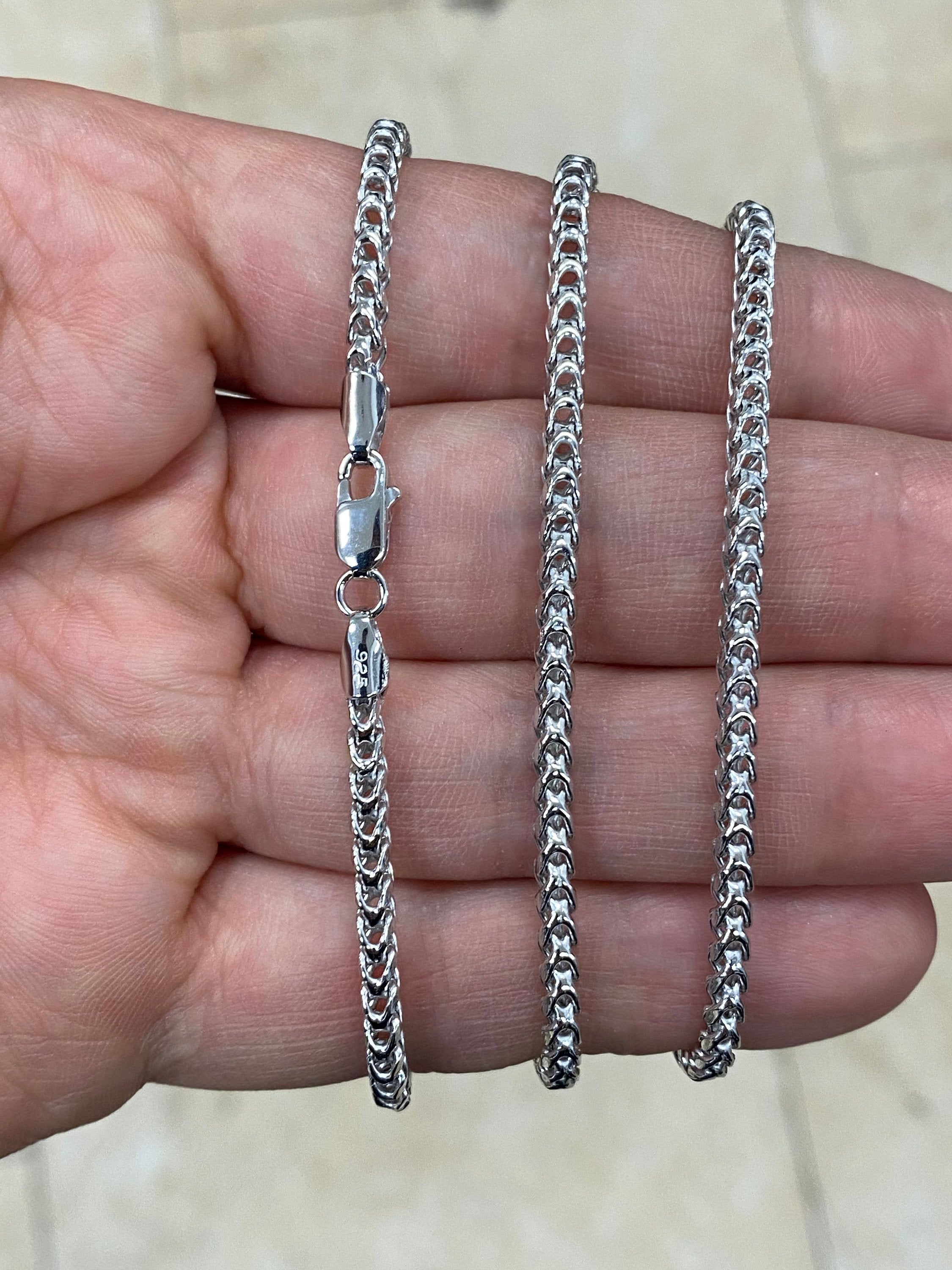 925 Sterling Silver Rhodium Round Franco Wheat Foxtail 3.00mm Chain 16'' 18'' 20'' 22'' 24''  30'' / 925 Sterling Silver / Gift