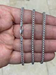 925 Sterling Silver Rhodium Round Franco Wheat Foxtail 3.00mm Chain 16'' 18'' 20'' 22'' 24''  30'' / 925 Sterling Silver / Gift