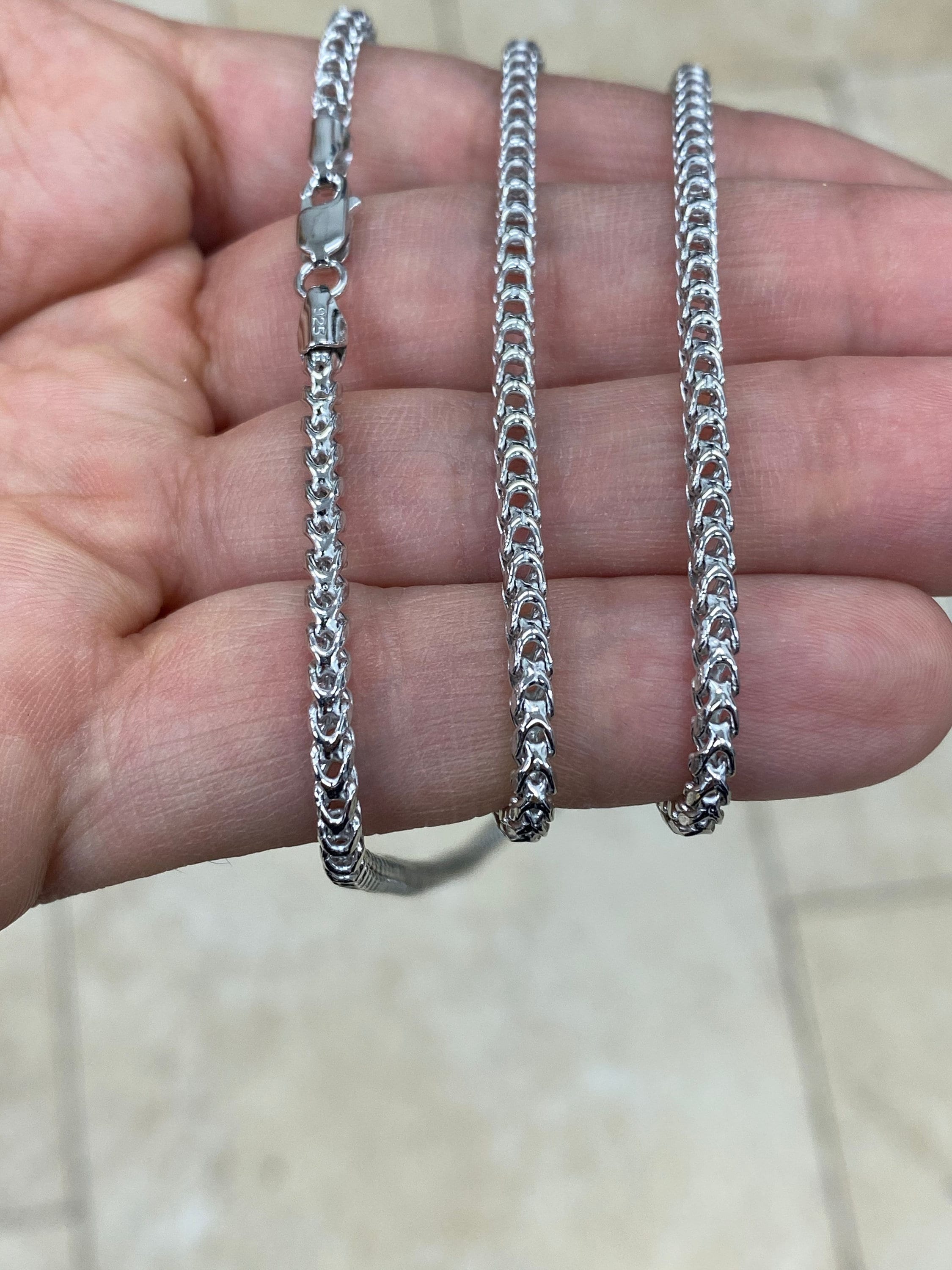 925 Sterling Silver Rhodium Round Franco Wheat Foxtail 3.00mm Chain 16'' 18'' 20'' 22'' 24''  30'' / 925 Sterling Silver / Gift