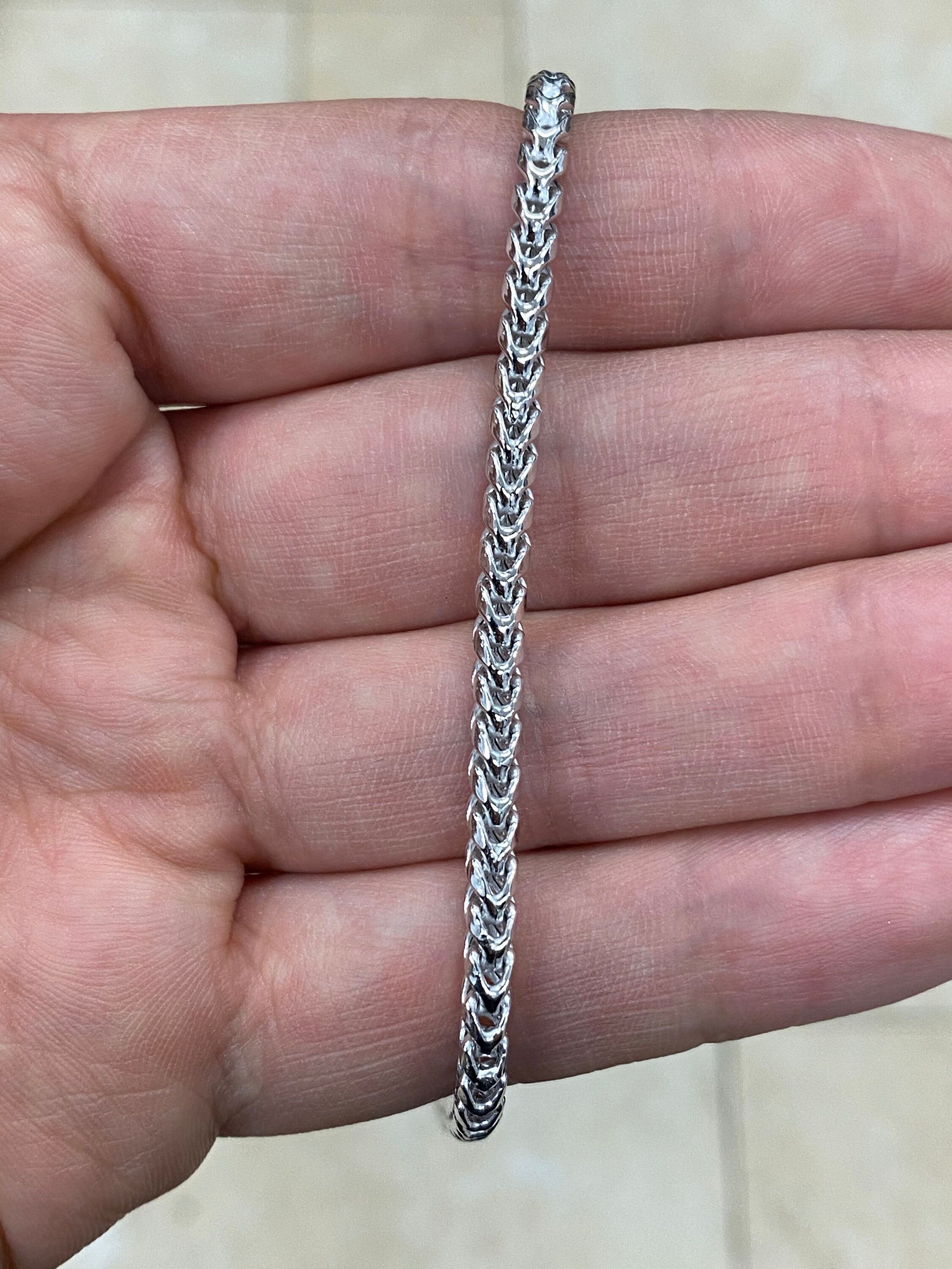 925 Sterling Silver Rhodium Round Franco Wheat Foxtail 3.50mm Chain 16'' 18'' 20'' 22'' 24''  30'' / 925 Sterling Silver / Gift