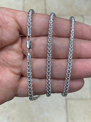 925 Sterling Silver Rhodium Round Franco Wheat Foxtail 3.50mm Chain 16'' 18'' 20'' 22'' 24''  30'' / 925 Sterling Silver / Gift