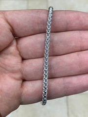 925 Sterling Silver Rhodium Round Franco Wheat Foxtail 3.50mm Chain 16'' 18'' 20'' 22'' 24''  30'' / 925 Sterling Silver / Gift