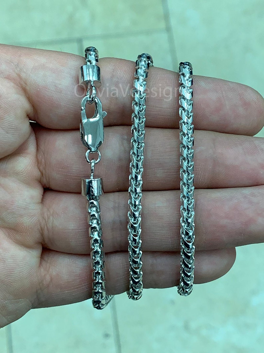 925 Sterling Silver Rhodium Round Franco Wheat Foxtail 3.50mm Chain 20'' 22'' 24'' 26'' 28'' 30'' / Lowest Price / High Quality / Gift