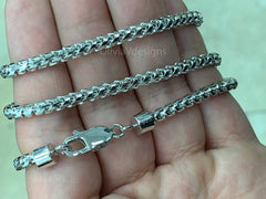 925 Sterling Silver Rhodium Round Franco Wheat Foxtail 3.50mm Chain 20'' 22'' 24'' 26'' 28'' 30'' / Lowest Price / High Quality / Gift