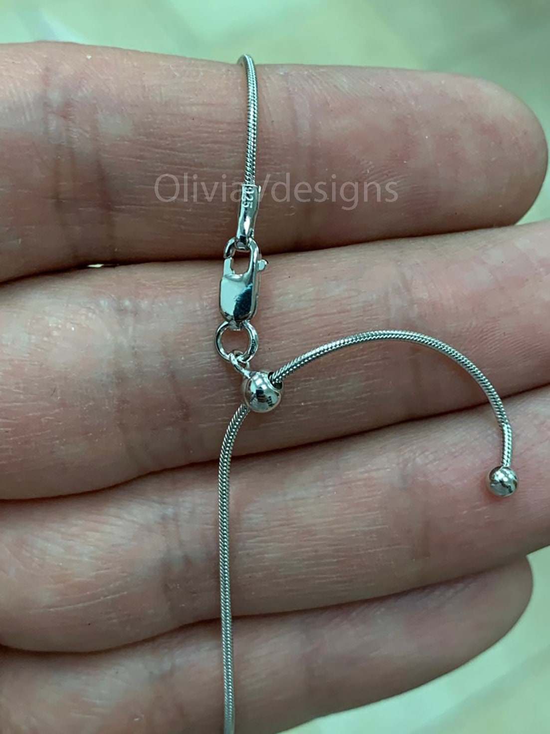 925 Sterling Silver Rhodium Solid Snake Adjustable Chain Necklace 24" .9mm Italy, 8-Sided Snake, Round Snake, 925 Silver, High Quality, Sale