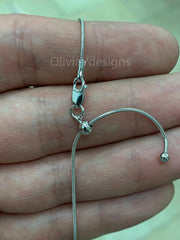 925 Sterling Silver Rhodium Solid Snake Adjustable Chain Necklace 24" .9mm Italy, 8-Sided Snake, Round Snake, 925 Silver, High Quality, Sale