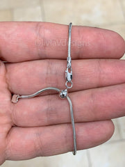 925 Sterling Silver Rhodium Solid Snake Adjustable Chain Necklace 24" 1.5mm Italy, 8-Sided Snake, 925 Sterling Silver, High Quality, Sale