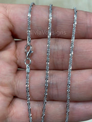 925 Sterling Silver Rhodium Sparkle Glitter Margarita Twisted Rock Chain 2.00mm Necklace, Real 925 Sterling Silver, Diamond Cut, Italian