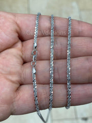 925 Sterling Silver Rhodium Sparkle Glitter Margarita Twisted Rock Chain 2.5mm Necklace, Real 925 Sterling Silver, Diamond Cut, Italian