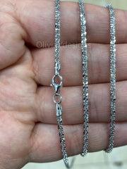 925 Sterling Silver Rhodium Sparkle Glitter Margarita Twisted Rock Chain 2.5mm Necklace, Real 925 Sterling Silver, Diamond Cut, Italian