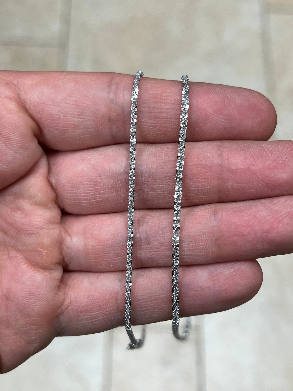 925 Sterling Silver Rhodium Sparkle Glitter Margarita Twisted Rock Chain 2mm 2.5mm Necklace, Real 925 Sterling Silver, Diamond Cut, Italian