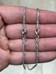 925 Sterling Silver Rhodium Sparkle Glitter Margarita Twisted Rock Chain 2mm 2.5mm Necklace, Real 925 Sterling Silver, Diamond Cut, Italian
