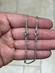 925 Sterling Silver Rhodium Sparkle Glitter Margarita Twisted Rock Chain 2mm 2.5mm Necklace, Real 925 Sterling Silver, Diamond Cut, Italian