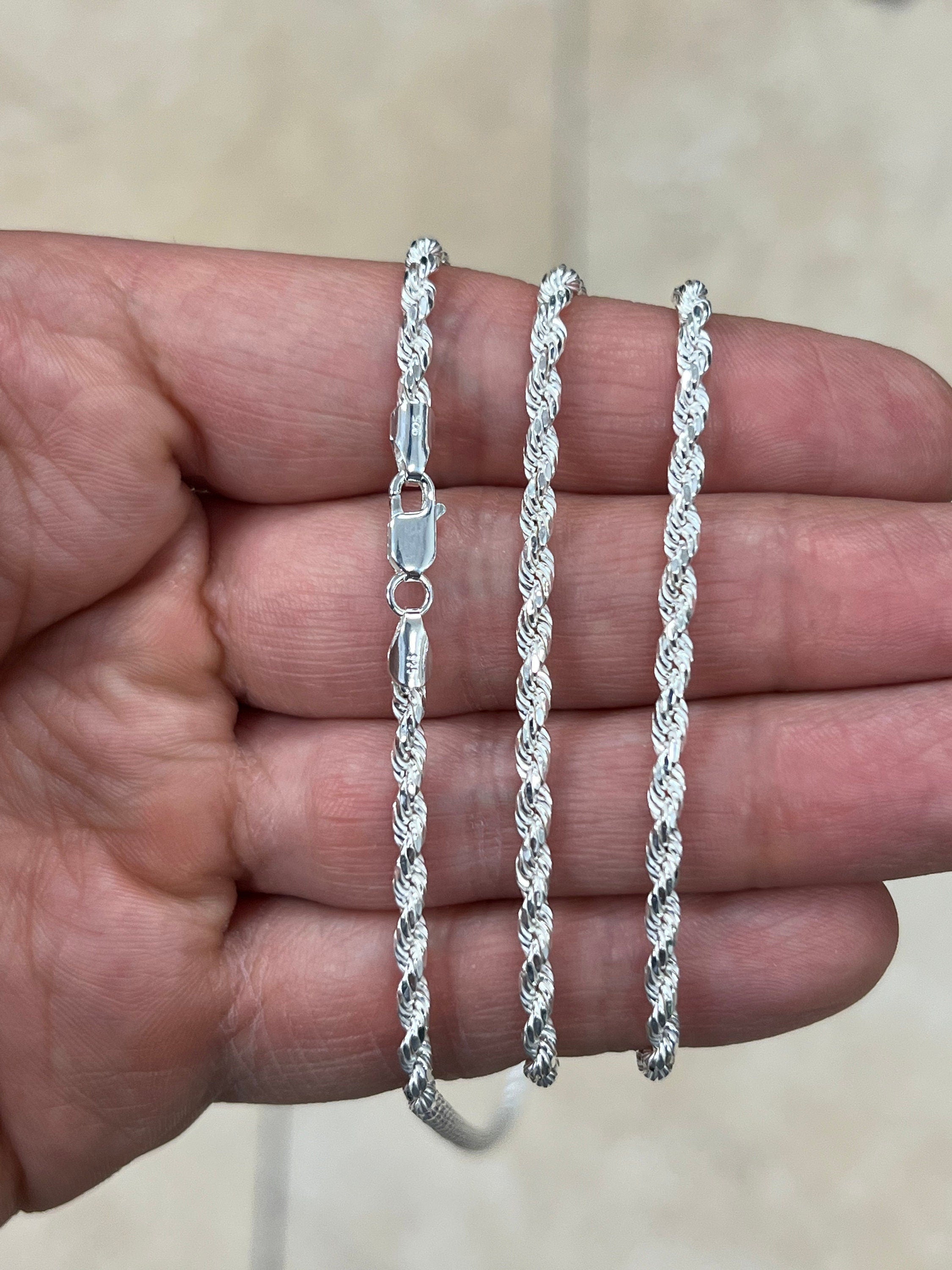 925 Sterling Silver Rope Chain Necklace 3mm, Lobster Clasp, New, Ready To Wear, Made in Italy, Gift, Bridal, Men, Woman, Gift
