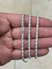 925 Sterling Silver Rope Chain Necklace 3mm, Lobster Clasp, New, Ready To Wear, Made in Italy, Gift, Bridal, Men, Woman, Gift