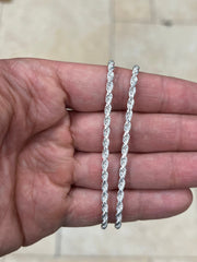 925 Sterling Silver Rope Chain Necklace 3mm, Lobster Clasp, New, Ready To Wear, Made in Italy, Gift, Bridal, Men, Woman, Gift