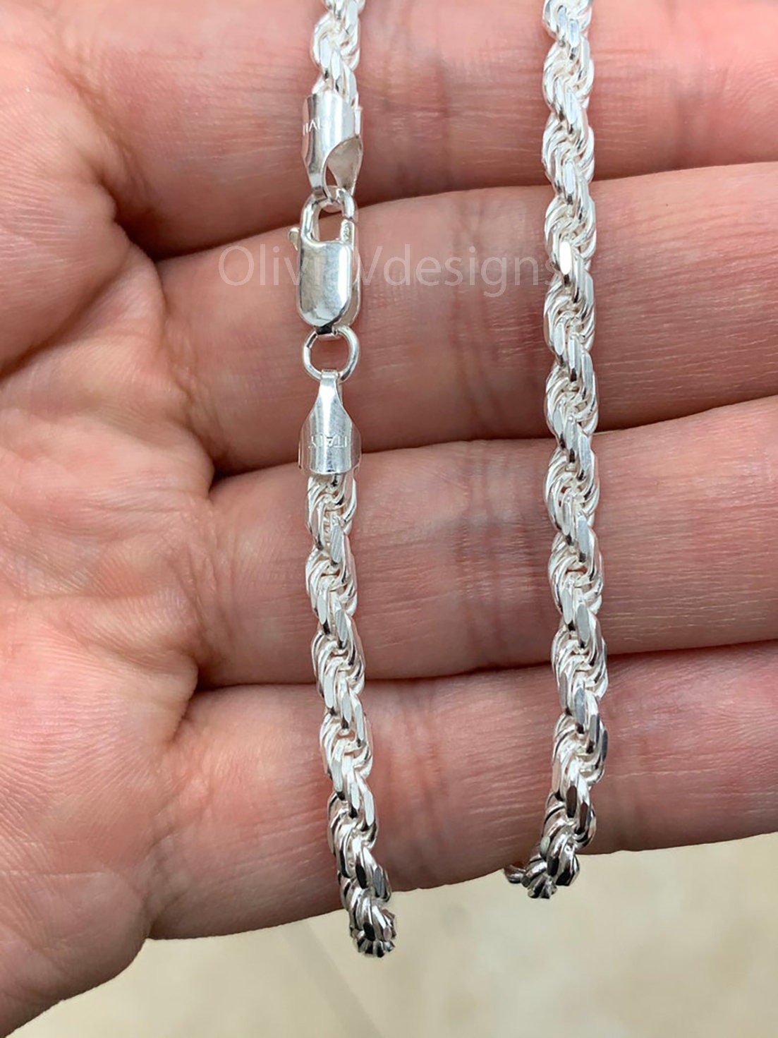 925 Sterling Silver Rope Chain Necklace Italy 3.60mm, Lobster Clasp, New, Ready To Wear, Made in Italy, Gift, Men, Woman, Gift