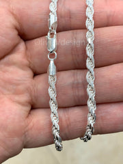 925 Sterling Silver Rope Chain Necklace Italy 3.60mm, Lobster Clasp, New, Ready To Wear, Made in Italy, Gift, Men, Woman, Gift