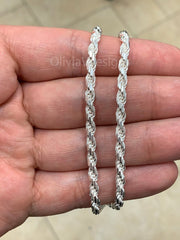 925 Sterling Silver Rope Chain Necklace Italy 3.60mm, Lobster Clasp, New, Ready To Wear, Made in Italy, Gift, Men, Woman, Gift