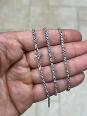 925 Sterling Silver Round Box Chain, 2.6mm Round Box Chain, Sterling Silver Chain, Mens or Womens Chain, Unisex, Made in Italy