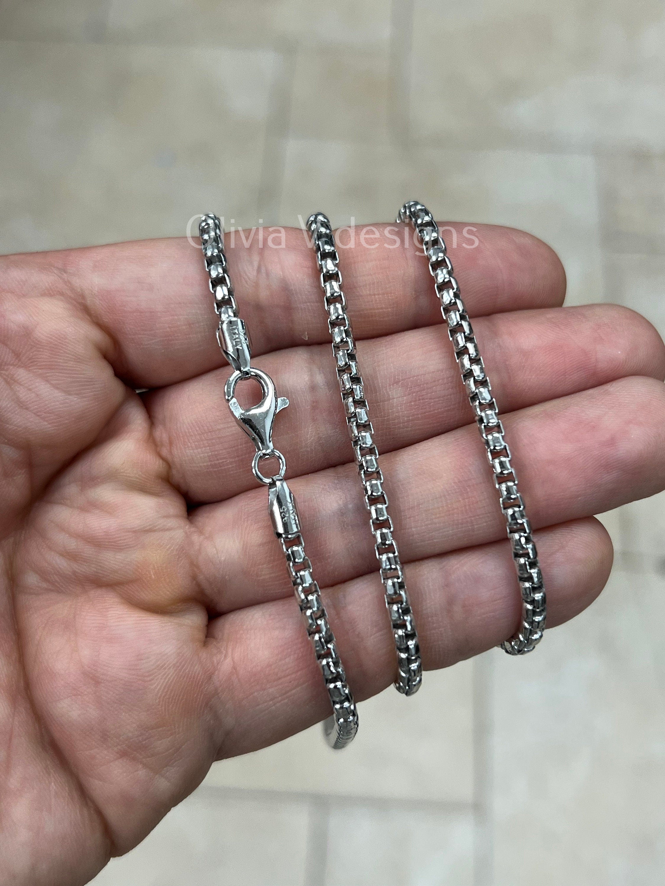 925 Sterling Silver Round Box Chain, 3.3mm Round Box Chain, Sterling Silver Chain, Mens or Womens Chain, Unisex, Made in Italy