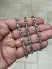 925 Sterling Silver Round Box Chain, 3.3mm Round Box Chain, Sterling Silver Chain, Mens or Womens Chain, Unisex, Made in Italy