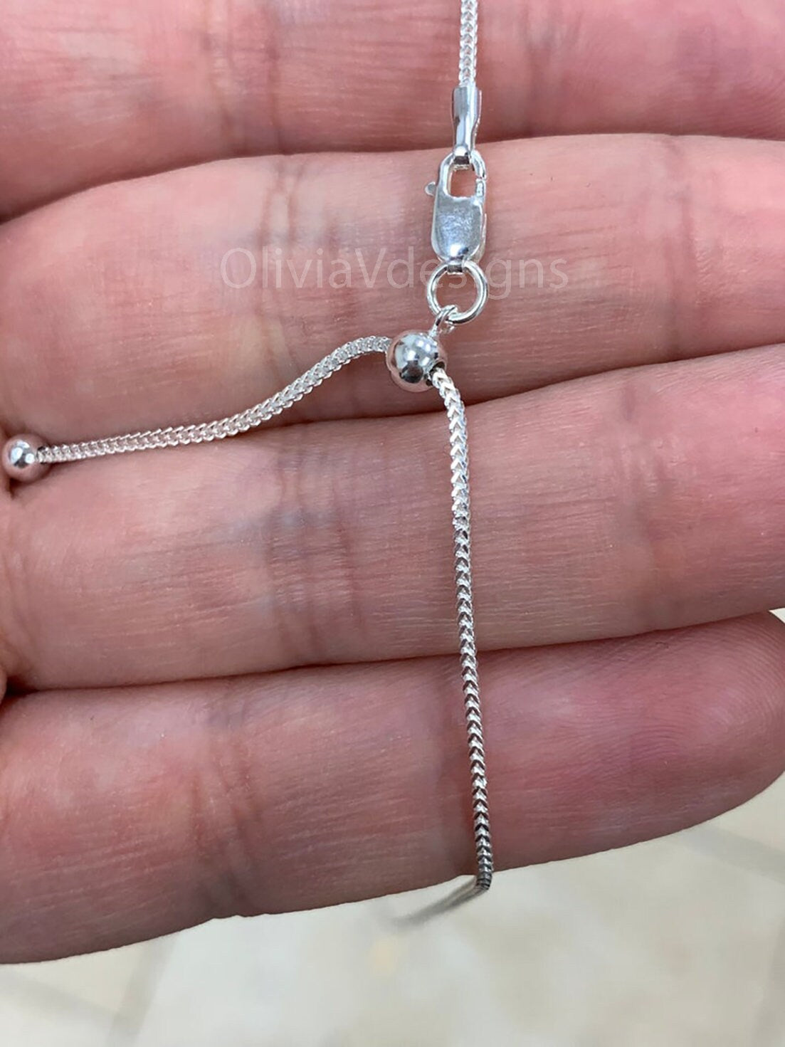925 Sterling Silver Silver Franco Wheat Foxtail Necklace 24" 1mm,  925 Sterling Silver, High Quality, New, Slider, Adjustable Chain