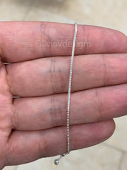 925 Sterling Silver Silver Franco Wheat Foxtail Necklace 24" 1mm,  925 Sterling Silver, High Quality, New, Slider, Adjustable Chain