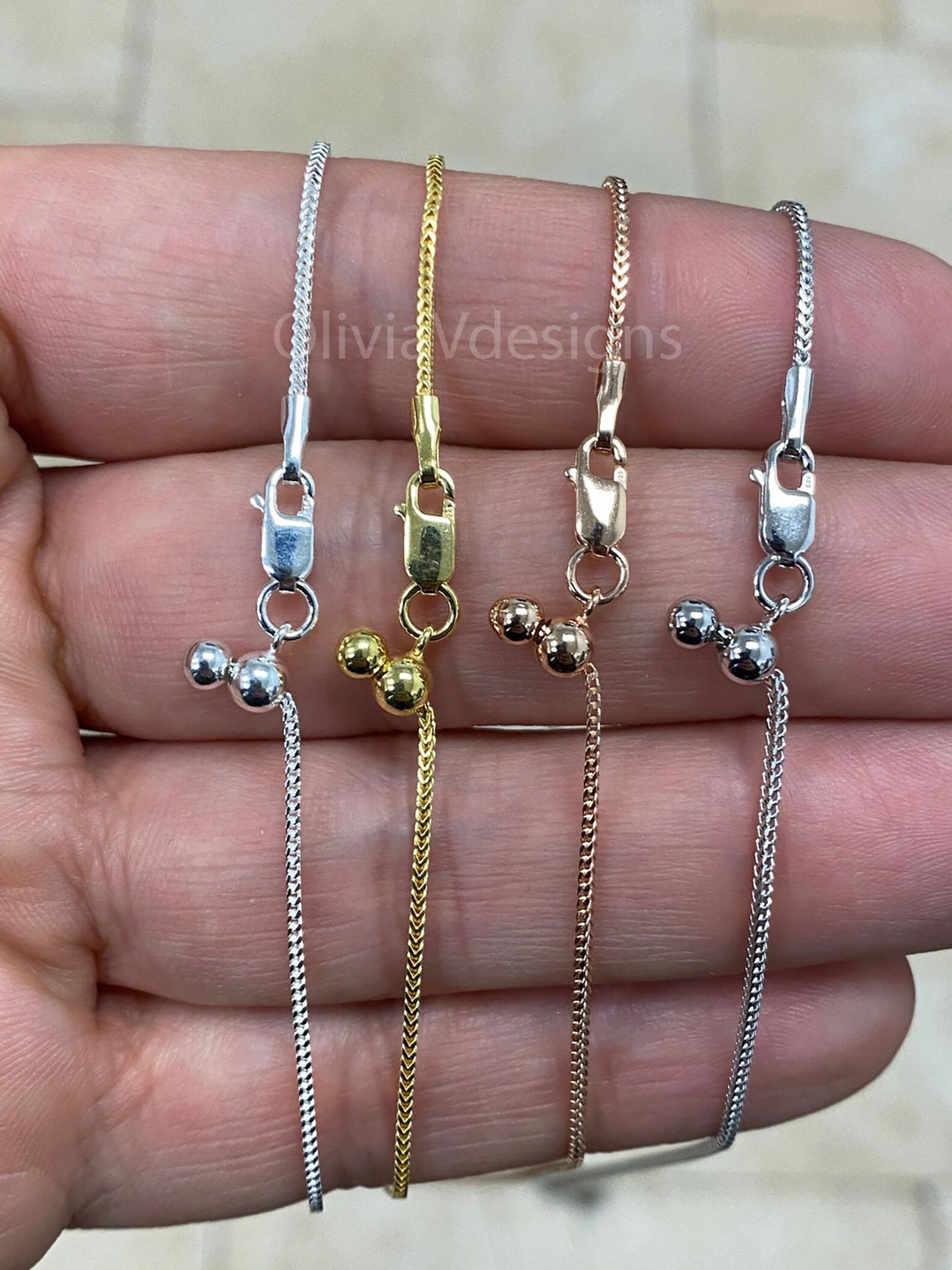 925 Sterling Silver Silver Franco Wheat Foxtail Necklace 24" 1mm, Choose From Silver, Rhodium, 14k Yellow Gold, 14k Rose Gold