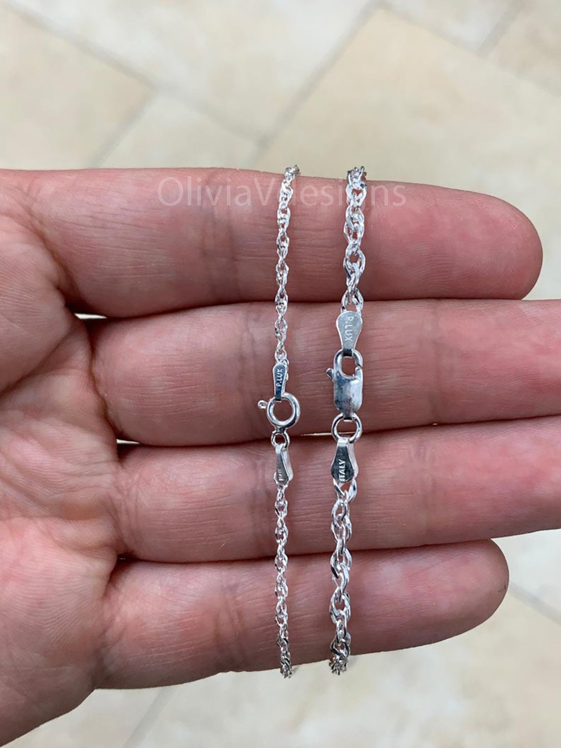 925 Sterling Silver Singapore  Chain Necklace Italy 1.5mm  3.20mm , Ready To Wear, Made In Italy, All Sizes, Gift, 925 Sterling Silver