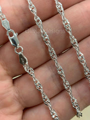 925 Sterling Silver Singapore  Chain Necklace Italy 3.20mm , Ready To Wear, Made In Italy, All Sizes, Gift, 925 Sterling Silver