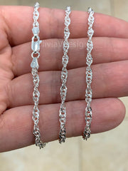 925 Sterling Silver Singapore  Chain Necklace Italy 3.20mm , Ready To Wear, Made In Italy, All Sizes, Gift, 925 Sterling Silver