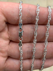 925 Sterling Silver Singapore  Chain Necklace Italy 3.20mm , Ready To Wear, Made In Italy, All Sizes, Gift, 925 Sterling Silver