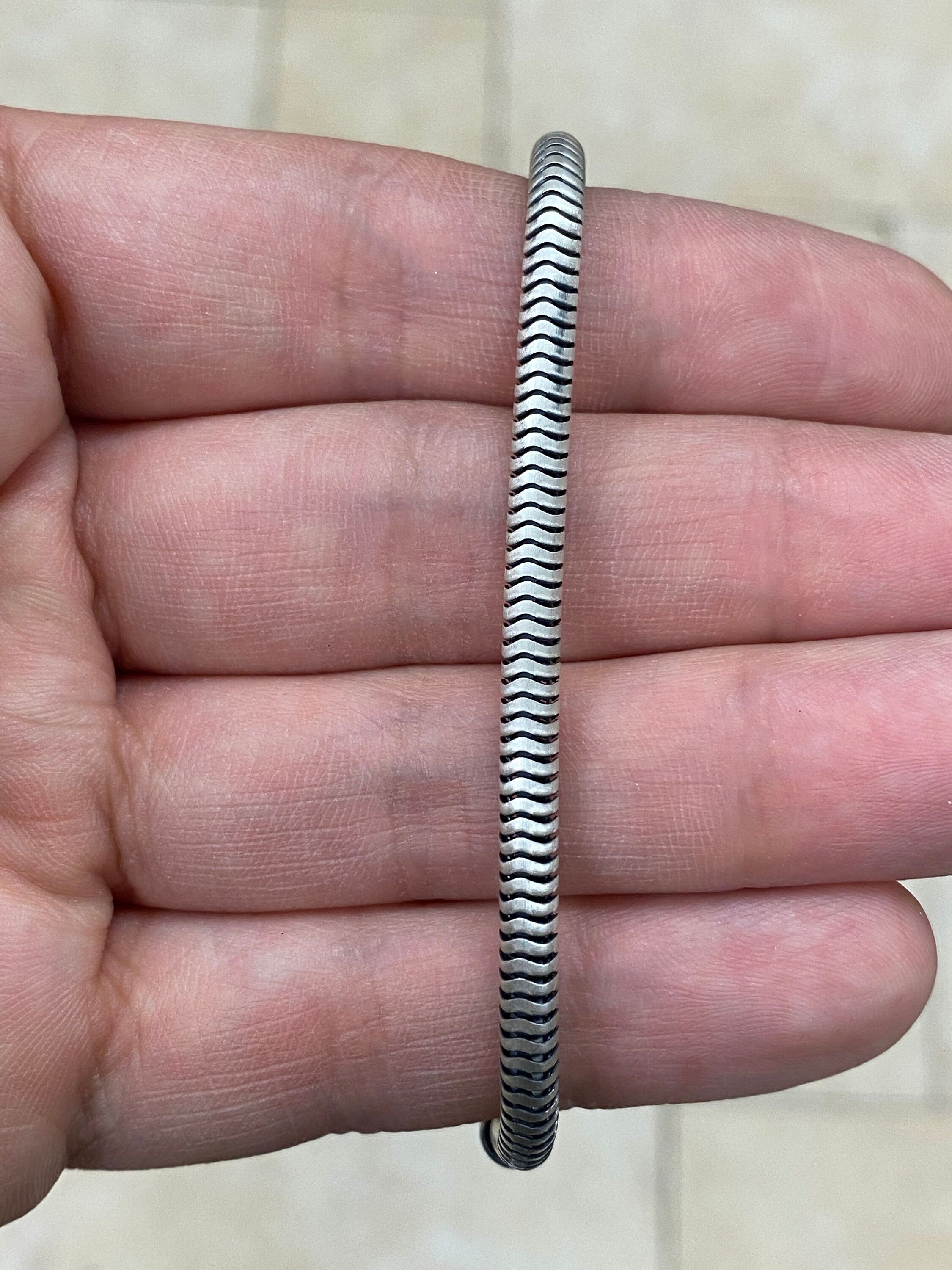 925 Sterling Silver Snake Chain Bracelet 3mm Gun Metal Oxidized Finish, Genuine 925 Silver, Round Snake