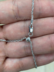 925 Sterling Silver Solid Loose Rope Adjustable Chain Necklace 24" 2mm Italy, 925 Sterling Silver, Genuine 925 Silver, Rope Chain, Rhodium