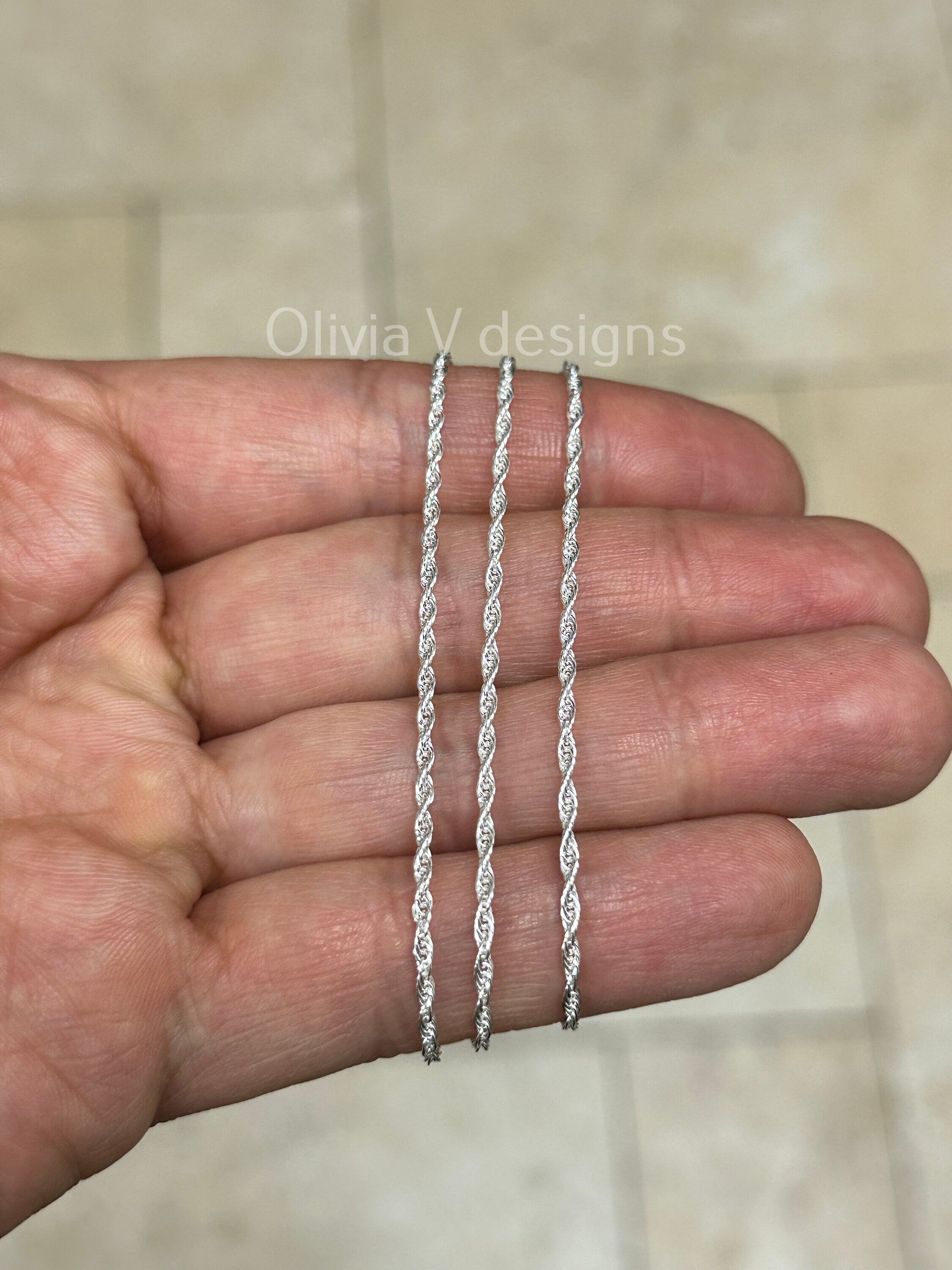 925 Sterling Silver Solid Loose Rope Adjustable Chain Necklace 24" 2mm Italy, 925 Sterling Silver, Yellow Gold