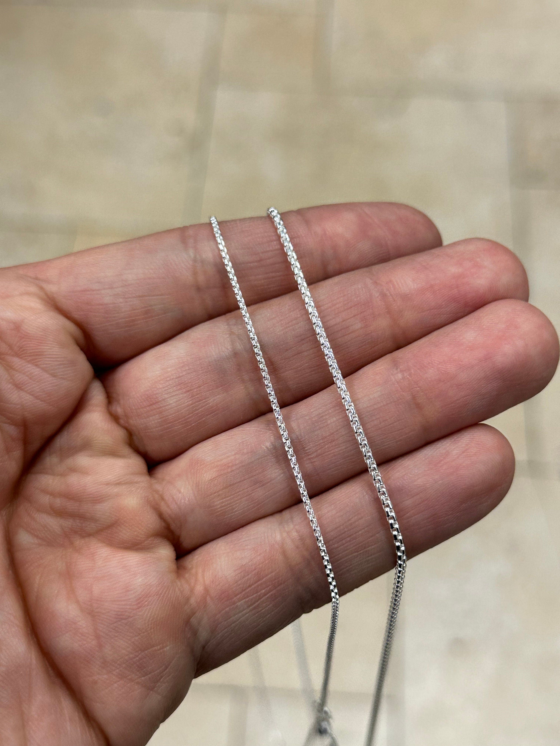 925 Sterling Silver Solid Round Box Adjustable Chain Necklace 24" 1.3mm OR 1.8mm, 925 Sterling Silver, Gift, Men Women