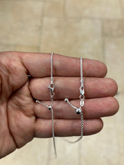 925 Sterling Silver Solid Round Box Adjustable Chain Necklace 24" 1.3mm OR 1.8mm, 925 Sterling Silver, Gift, Men Women