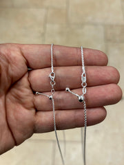 925 Sterling Silver Solid Round Box Adjustable Chain Necklace 24" 1.3mm OR 1.8mm, 925 Sterling Silver, Gift, Men Women
